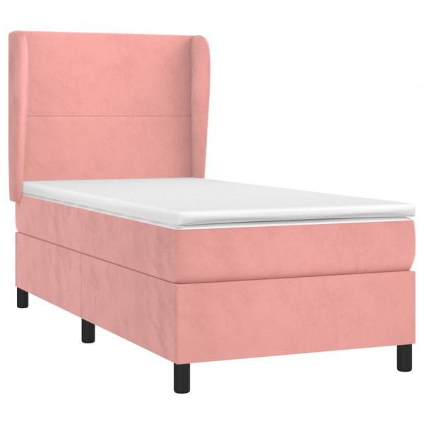 Cama box spring con colchón terciopelo rosa 100x200 cm M 3