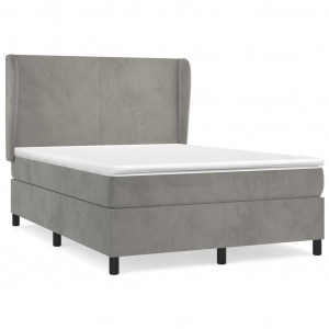 Cama box spring con colchón terciopelo gris claro 140x190 cm H
