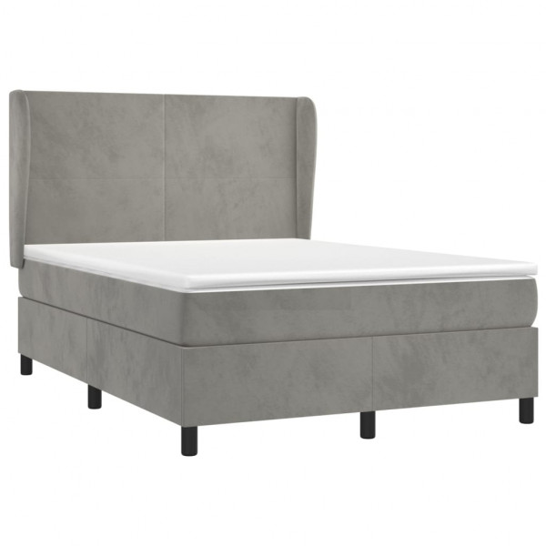 Cama box spring con colchón terciopelo gris claro 140x190 cm M 3