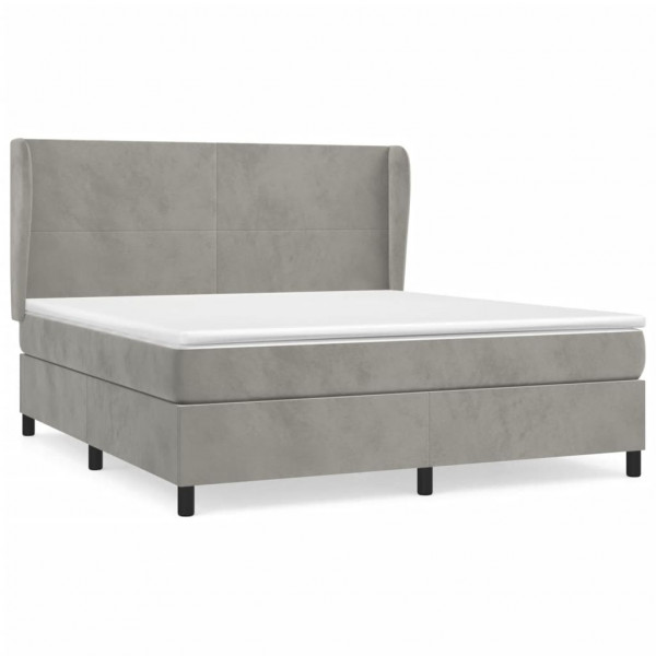 Cama box spring con colchón terciopelo gris claro 180x200 cm M 2