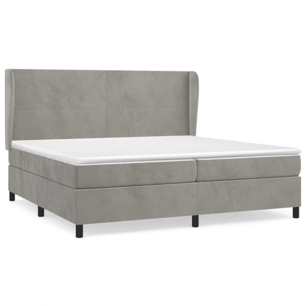 Cama box spring con colchón terciopelo gris claro 200x200 cm M 2