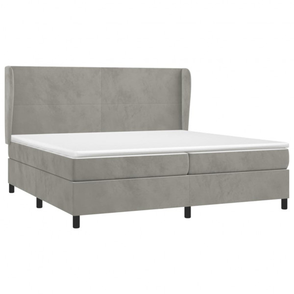 Cama box spring con colchón terciopelo gris claro 200x200 cm M 3
