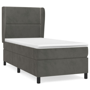 Cama box spring con colchón terciopelo gris oscuro 90x200 cm H