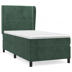 Cama box spring con colchón terciopelo verde oscuro 90x200 cm H