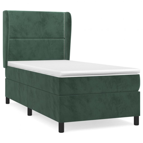 Cama com molas/colchão 90x200 cm veludo verde-escuro M 2