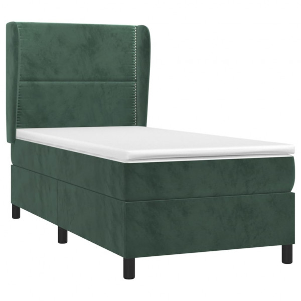 Cama com molas/colchão 90x200 cm veludo verde-escuro M 3