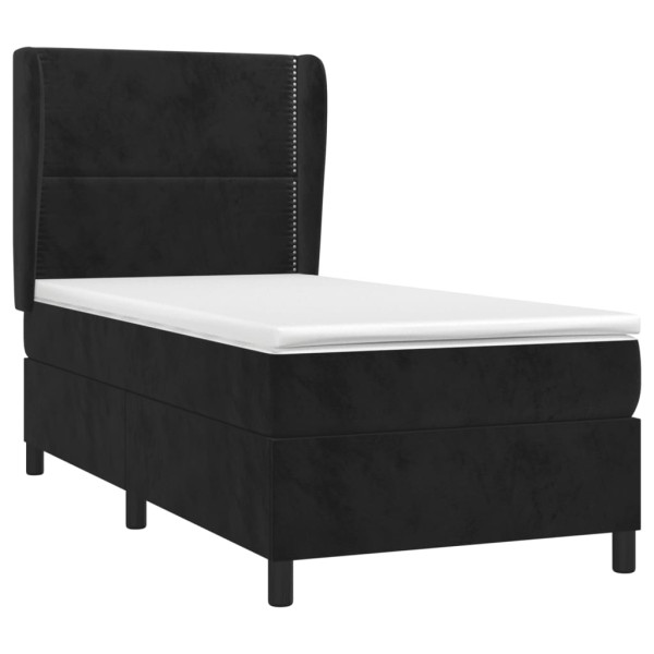 Cama box spring con colchón terciopelo negro 100x200 cm M 3