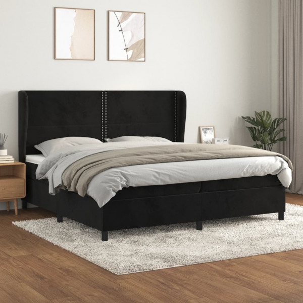 Cama box spring con colchón terciopelo negro 200x200 cm D