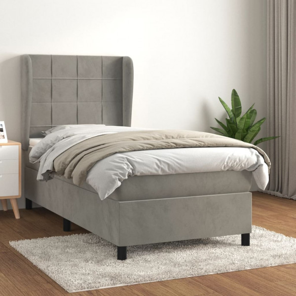 Cama box spring con colchón terciopelo gris claro 80x200 cm D