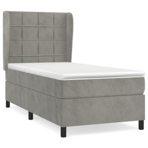 Cama box spring con colchón terciopelo gris claro 80x200 cm H