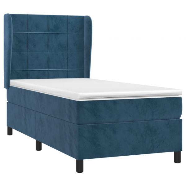 Cama box spring con colchón terciopelo azul oscuro 80x200 cm M 3