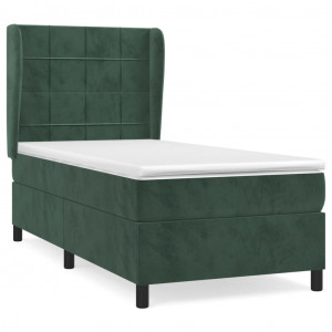 Cama box spring con colchón terciopelo verde oscuro 90x190 cm H