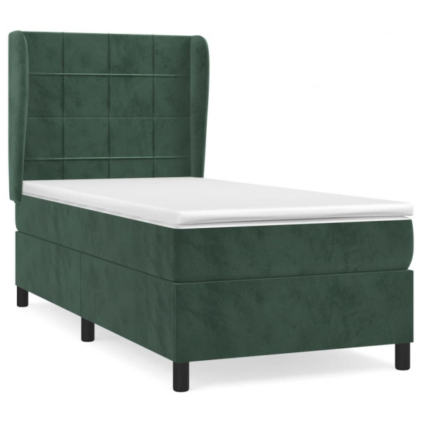 Cama com molas/colchão 90x190 cm veludo verde-escuro M 2