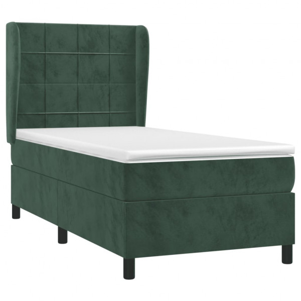 Cama com molas/colchão 90x190 cm veludo verde-escuro M 3