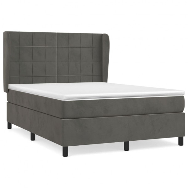 Cama box spring con colchón terciopelo gris oscuro 140x190 cm M 2
