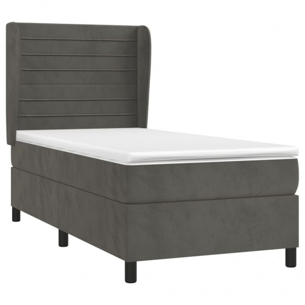 Cama com molas/colchão 80x200 cm veludo cinza-escuro M 3