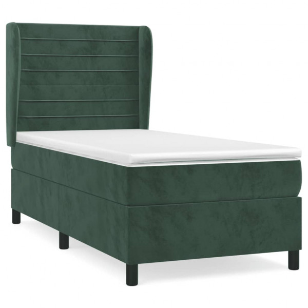 Cama com molas/colchão 100x200 cm veludo verde-escuro M 2
