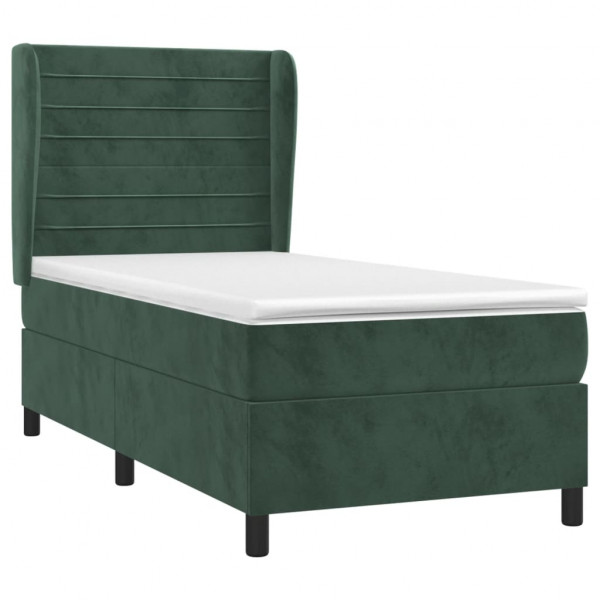 Cama com molas/colchão 100x200 cm veludo verde-escuro M 3