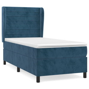 Cama box spring con colchón terciopelo azul oscuro 100x200 cm H
