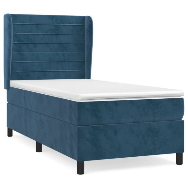 Cama box spring con colchón terciopelo azul oscuro 100x200 cm M 2