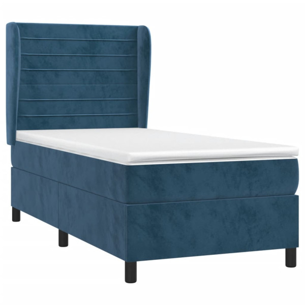 Cama com molas/colchão 100x200 cm veludo azul-escuro M 3