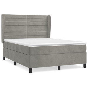 Cama box spring con colchón terciopelo gris claro 140x190 cm H