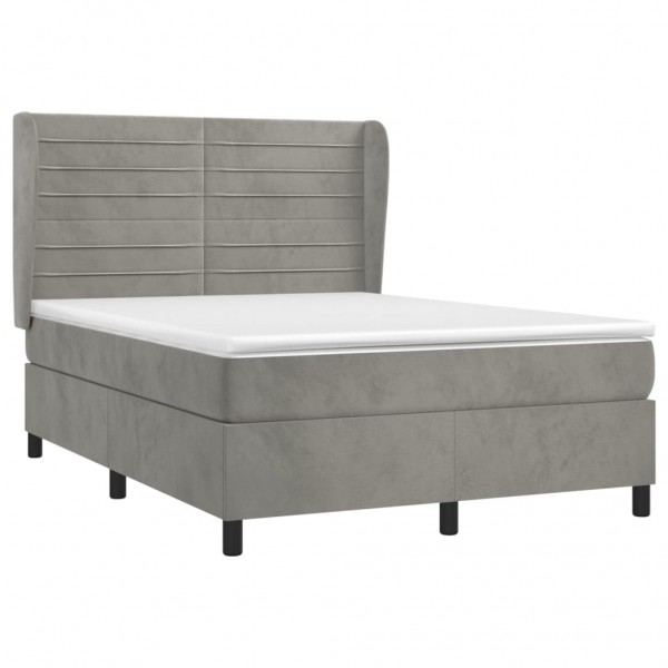 Cama box spring con colchón terciopelo gris claro 140x190 cm M 3