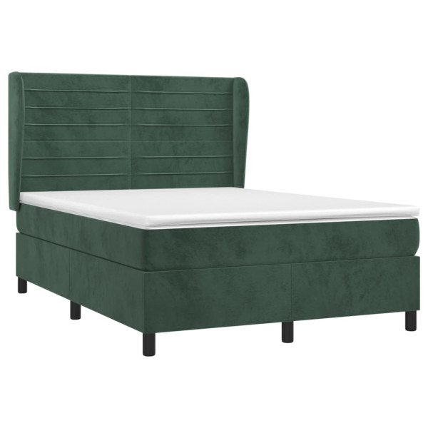 Cama box spring con colchón terciopelo verde oscuro 140x190 cm M 2