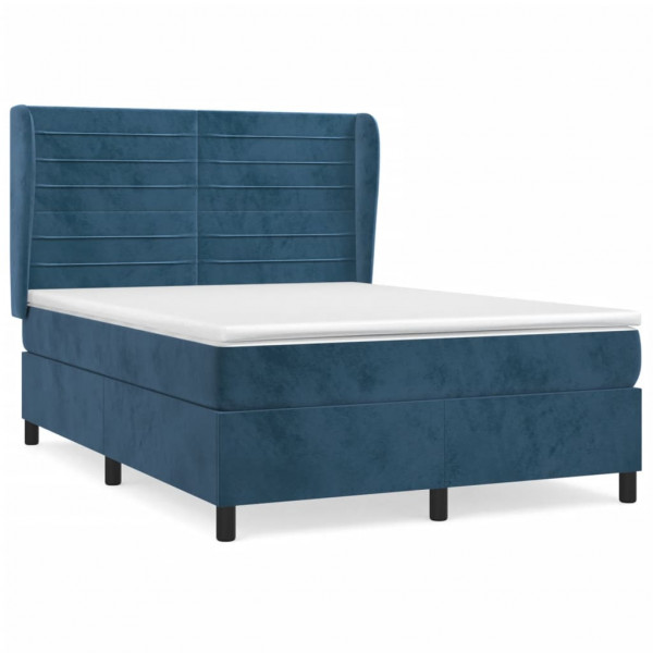 Cama box spring con colchón terciopelo azul oscuro 140x190 cm M 2