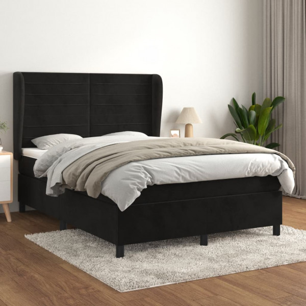 Cama box spring con colchón terciopelo negro 140x200 cm D