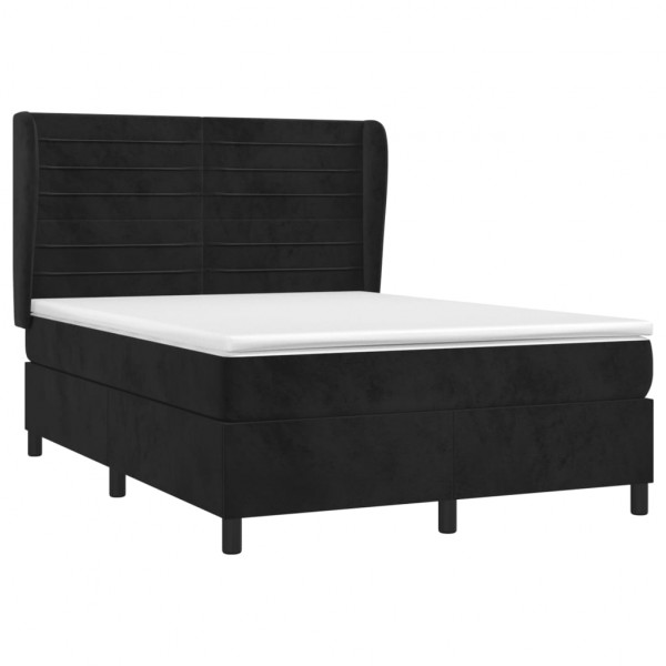 Cama box spring con colchón terciopelo negro 140x200 cm M 3