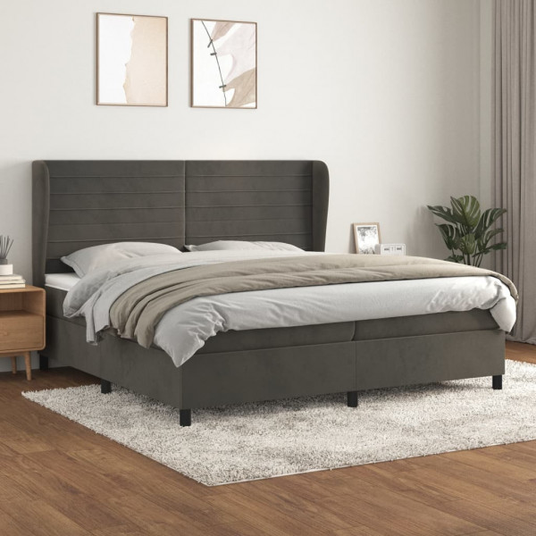 Cama box spring con colchón terciopelo gris oscuro 200x200 cm D