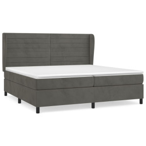Cama box spring con colchón terciopelo gris oscuro 200x200 cm H