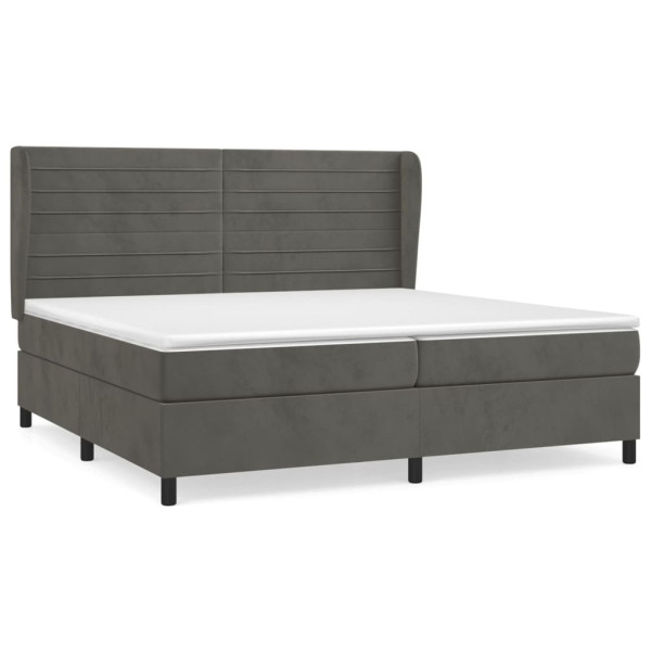 Cama box spring con colchón terciopelo gris oscuro 200x200 cm M 2