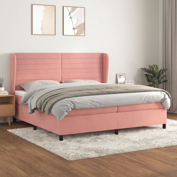 Cama box spring con colchón terciopelo rosa 200x200 cm D