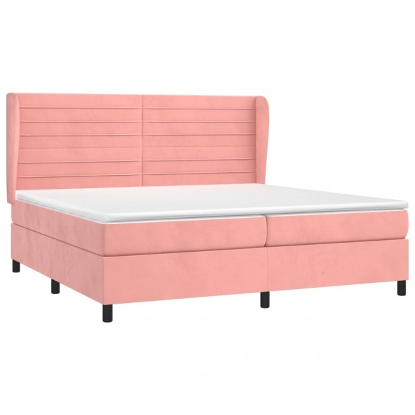 Cama box spring con colchón terciopelo rosa 200x200 cm M 3