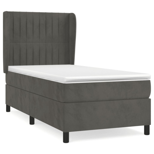Cama box spring con colchón terciopelo gris oscuro 80x200 cm M 2