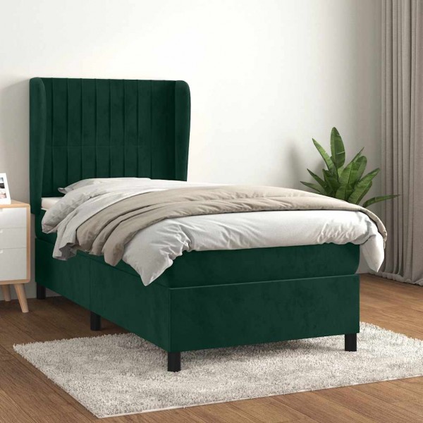 Cama box spring con colchón terciopelo verde oscuro 80x200 cm D