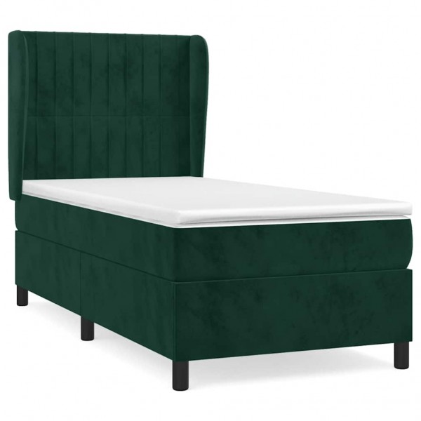 Cama box spring con colchón terciopelo verde oscuro 80x200 cm M 2