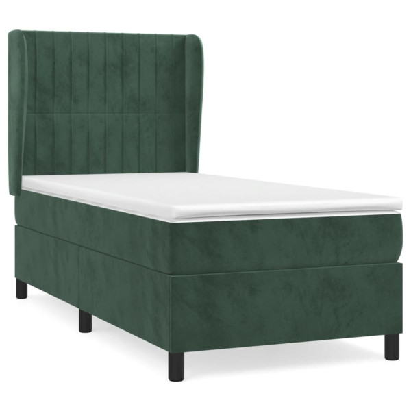 Cama com molas/colchão 90x190 cm veludo verde-escuro M 2