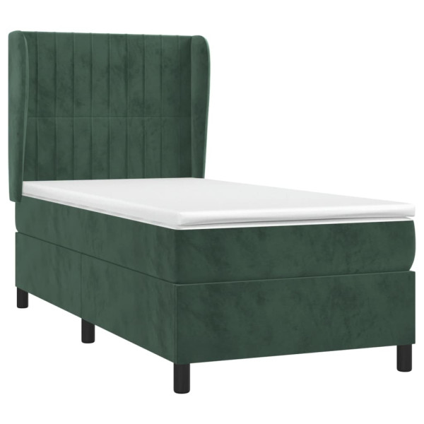 Cama box spring con colchón terciopelo verde oscuro 90x190 cm M 3