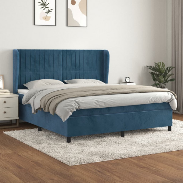 Cama box spring con colchón terciopelo azul oscuro 160x200 cm D
