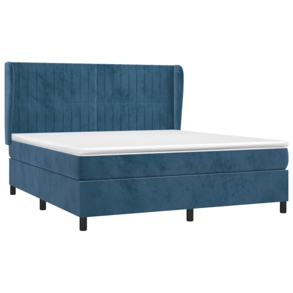 Cama box spring con colchón terciopelo azul oscuro 160x200 cm M 3