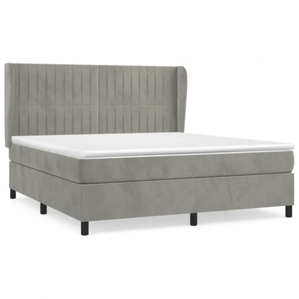 Cama box spring con colchón terciopelo gris claro 180x200 cm M 2