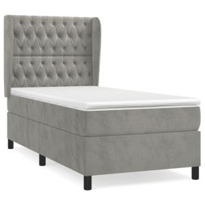 Cama box spring con colchón terciopelo gris claro 90x190 cm H