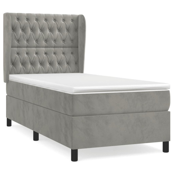 Cama box spring con colchón terciopelo gris claro 90x190 cm M 2