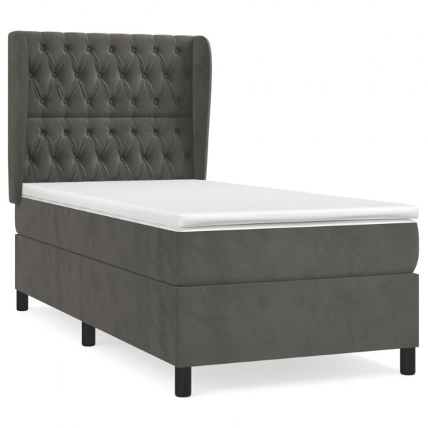Cama box spring con colchón terciopelo gris oscuro 90x200 cm M 2