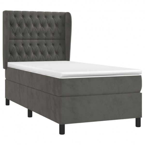 Cama com molas/colchão 90x200 cm veludo cinza-escuro M 3