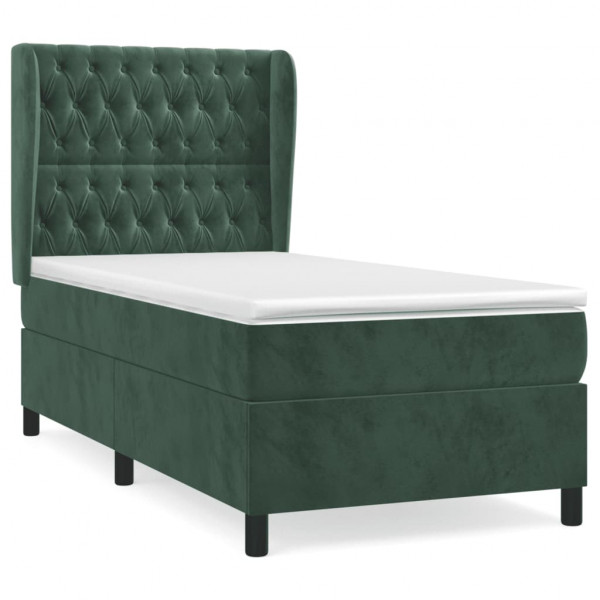 Cama com molas/colchão 90x200 cm veludo verde-escuro M 2