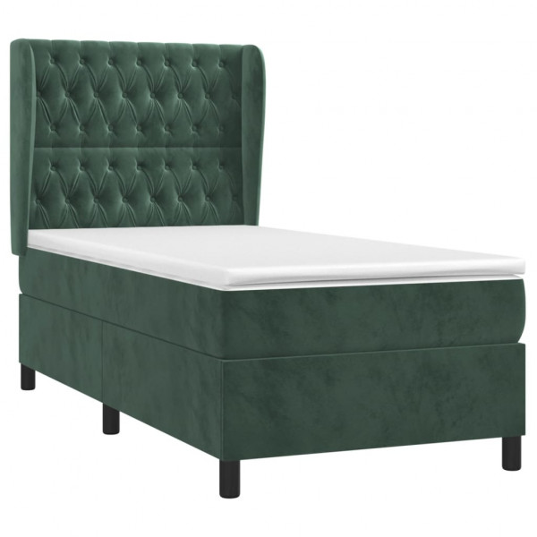 Cama com molas/colchão 90x200 cm veludo verde-escuro M 3